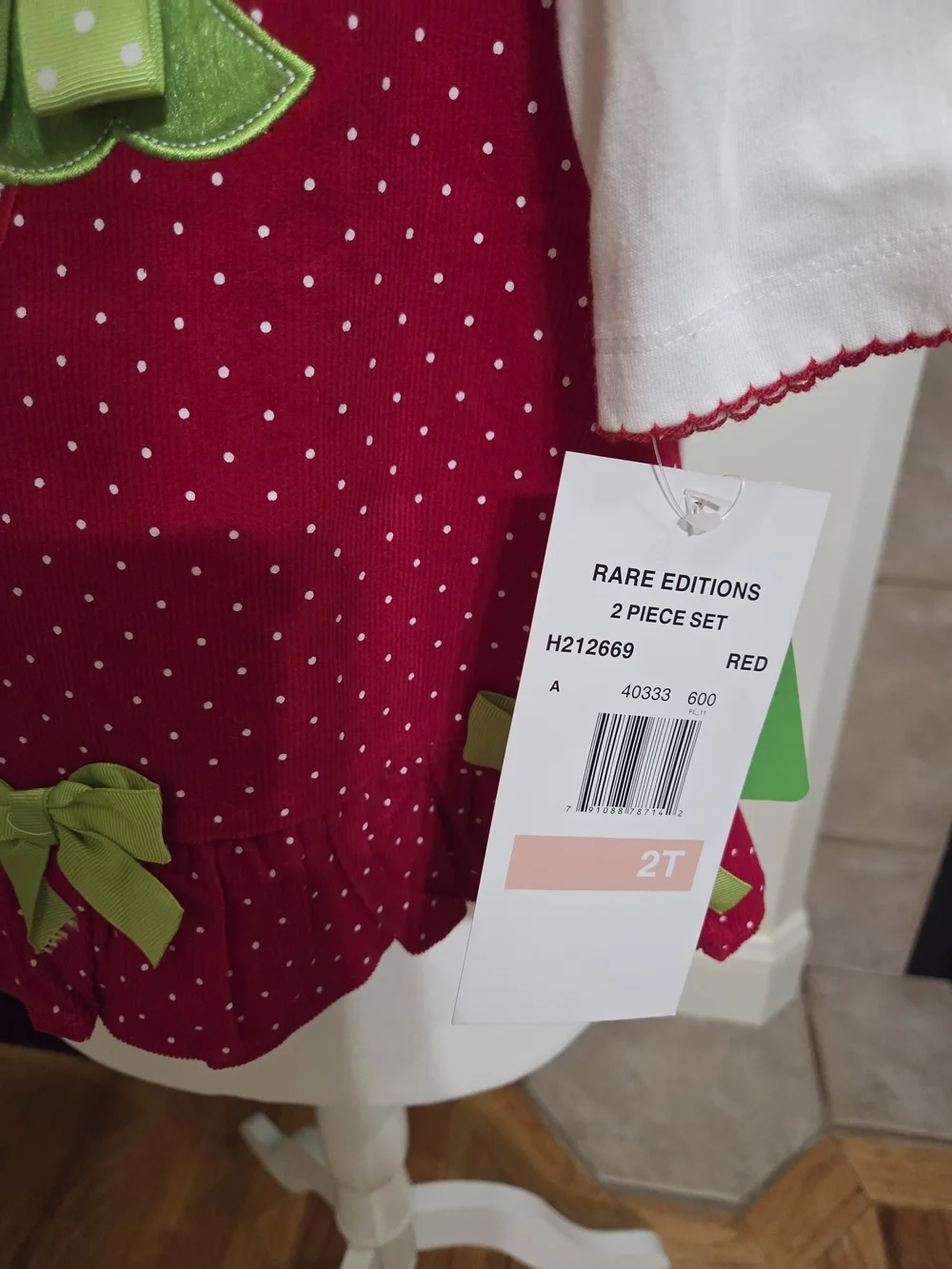 Rare Editions Red and White Christmas Tree Polka Dot Dress Set